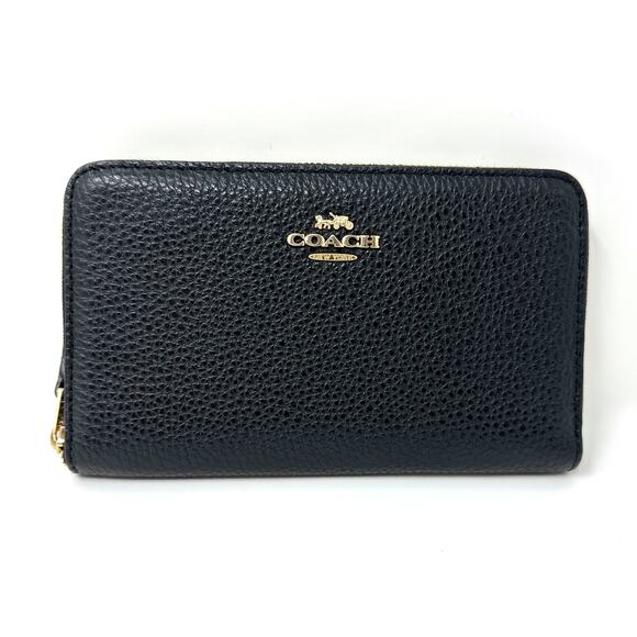 Coach Medium Id Zip Wallet in Black Leather C4124 - Picture 1 of 7